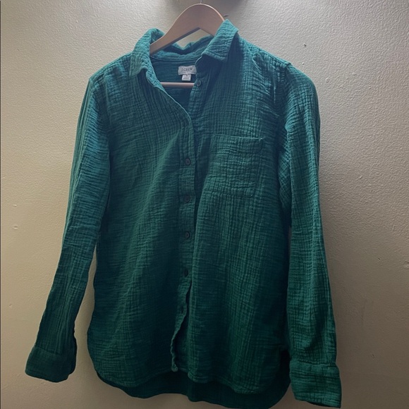 J. Crew Double Gauze Button Down Long Sleeve Shirt Green small - Picture 4 of 7